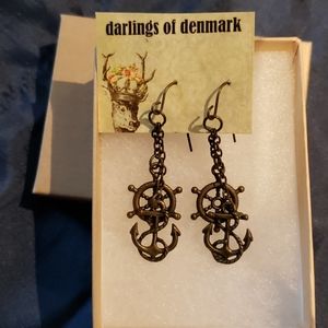 Nautical Anchor and Wheel Dangling Earrings